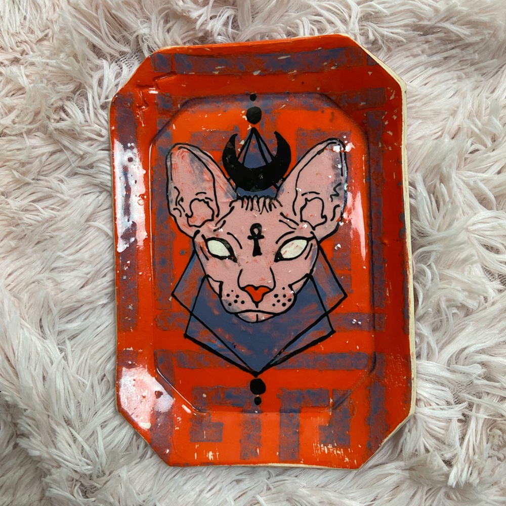 Glazed Sphynx Cat Art Tray